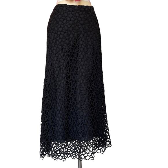Lafayette 148 long skirt size 6 elegant black netted lace uplevel whimsigoth - Picture 3 of 6